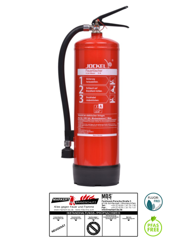 Jockel WN6LJM 21 - fluorfreier Dauerdruck-Wasser-Feuerlöscher, 6L, EN3, 21A = 6LE, inkl. Prüfplakette